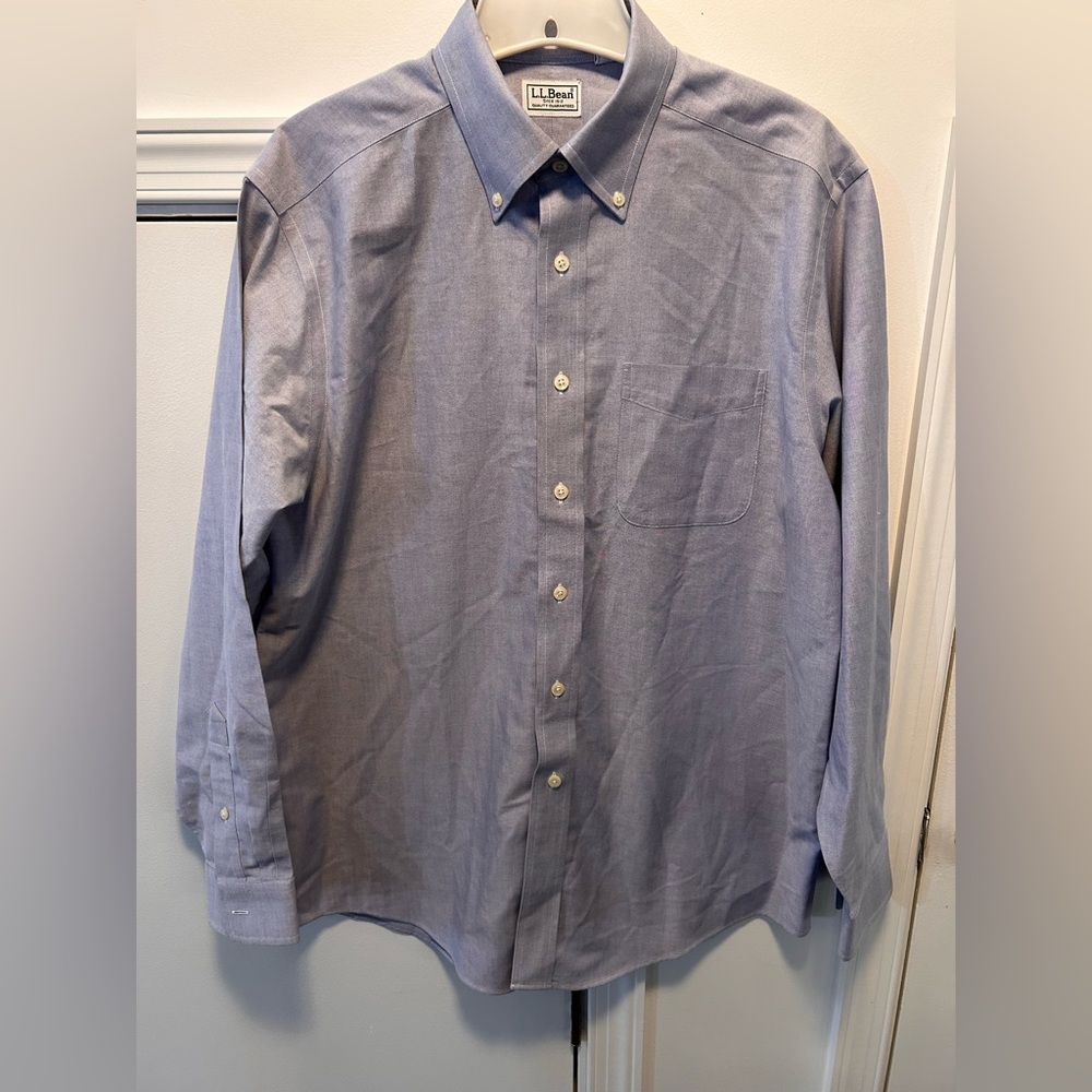 LL Bean Traditional Fit Button Down Shirt Mens 15.5-34 Blue XL ID 0VV73 Cotton